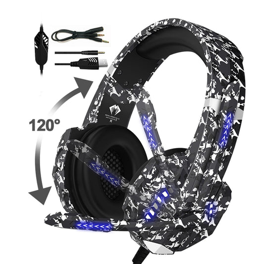 Camouflage Cat Ear Gaming Headset for PC Games Laptop TV  Blue