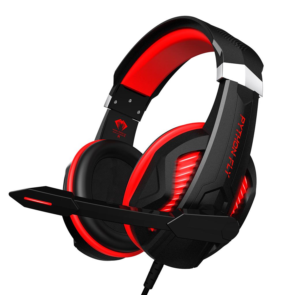 Over Ear Gaming Headset with MIC Headphone Soft Earmuffs Volume Control Red