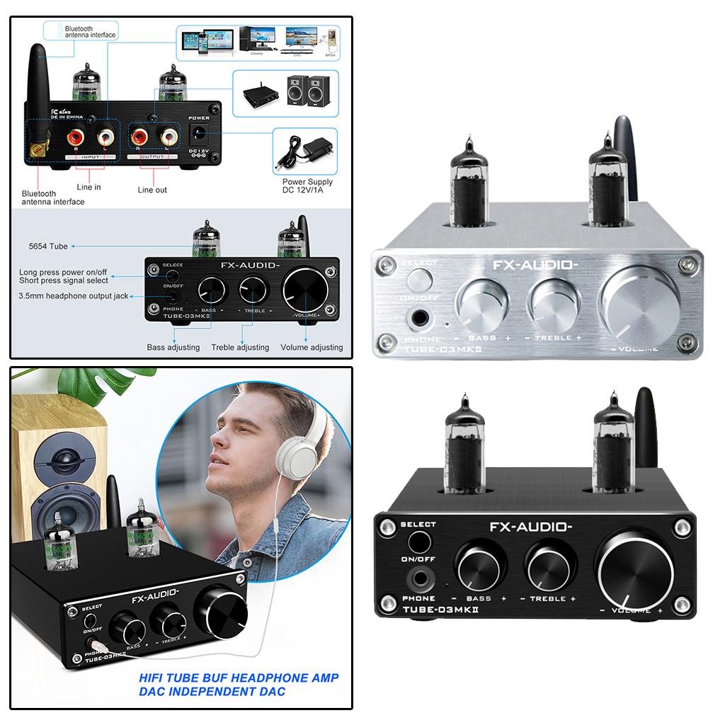 Bluetooth Tube Headphone Amplifier Treble & Bass Tone Control Black