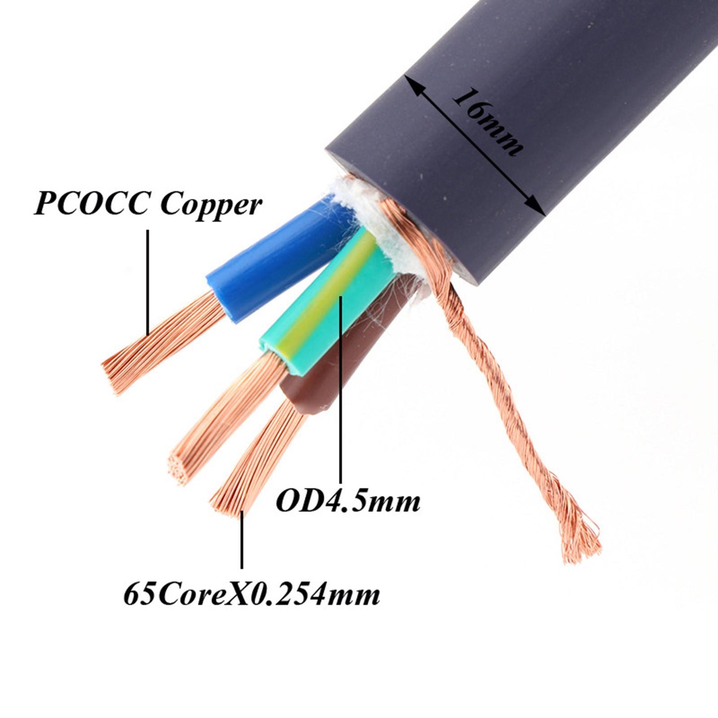 HiFi Audio Power Cable Pure Copper Power Cord Sleeves Power Line EU  2M