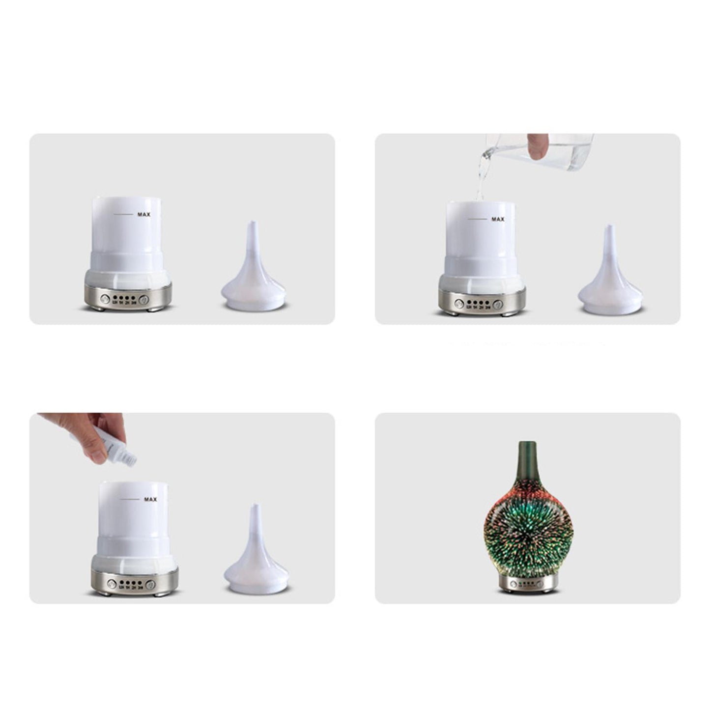3D Glass Essential Oil Diffuser Quiet Humidifier Night Light Leisure