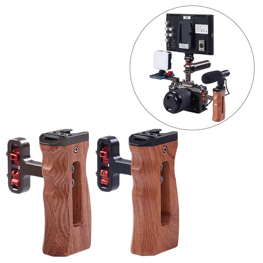Wood Handle Grip Mount w/Cold Shoe Mounting Microphone Light Monitor Black