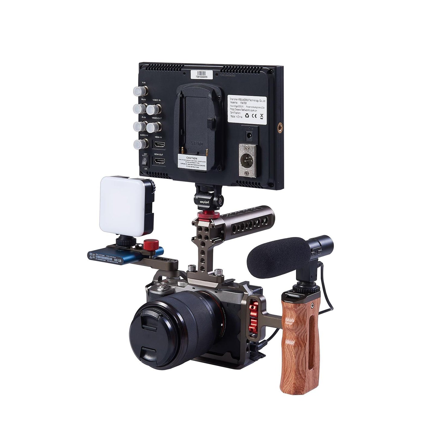 Wood Handle Grip Mount w/Cold Shoe Mounting Microphone Light Monitor Black