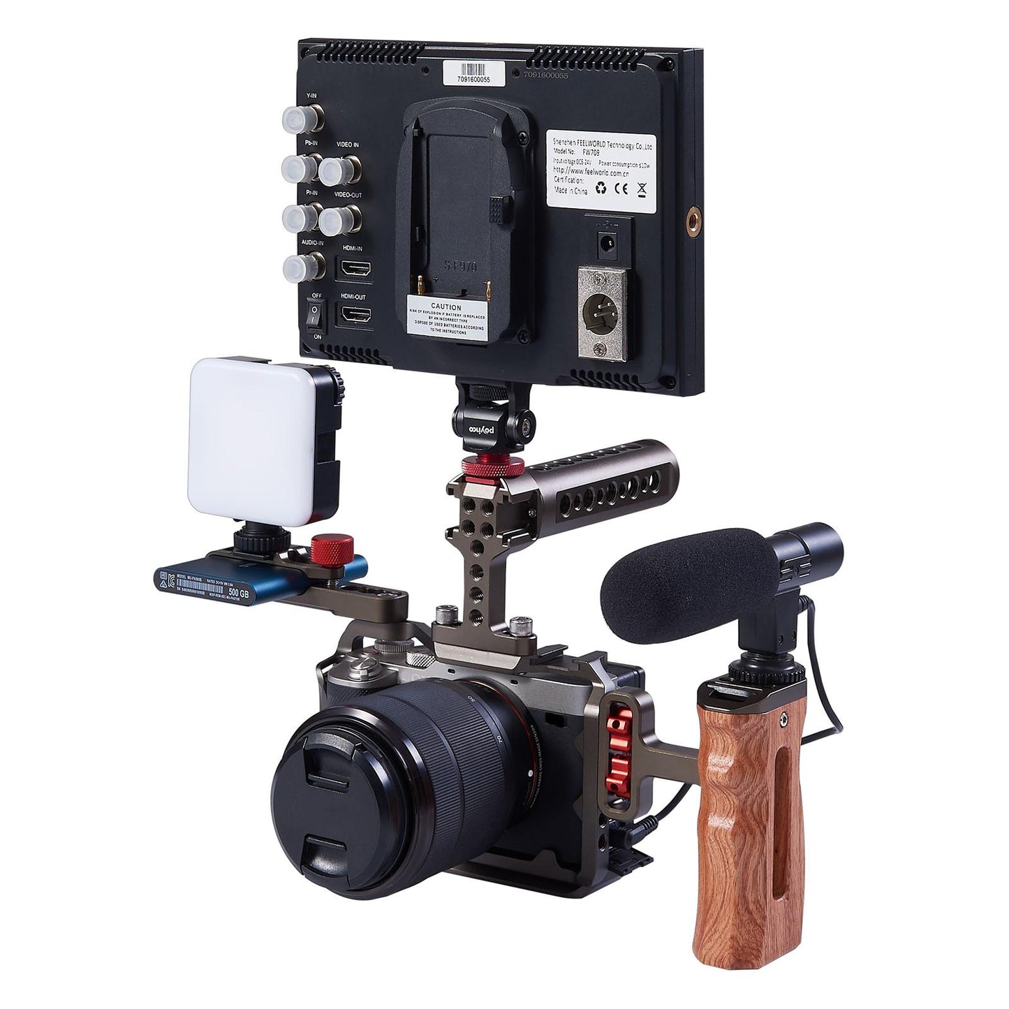 Wood Handle Grip Mount w/Cold Shoe Mounting Microphone Light Monitor Bronze