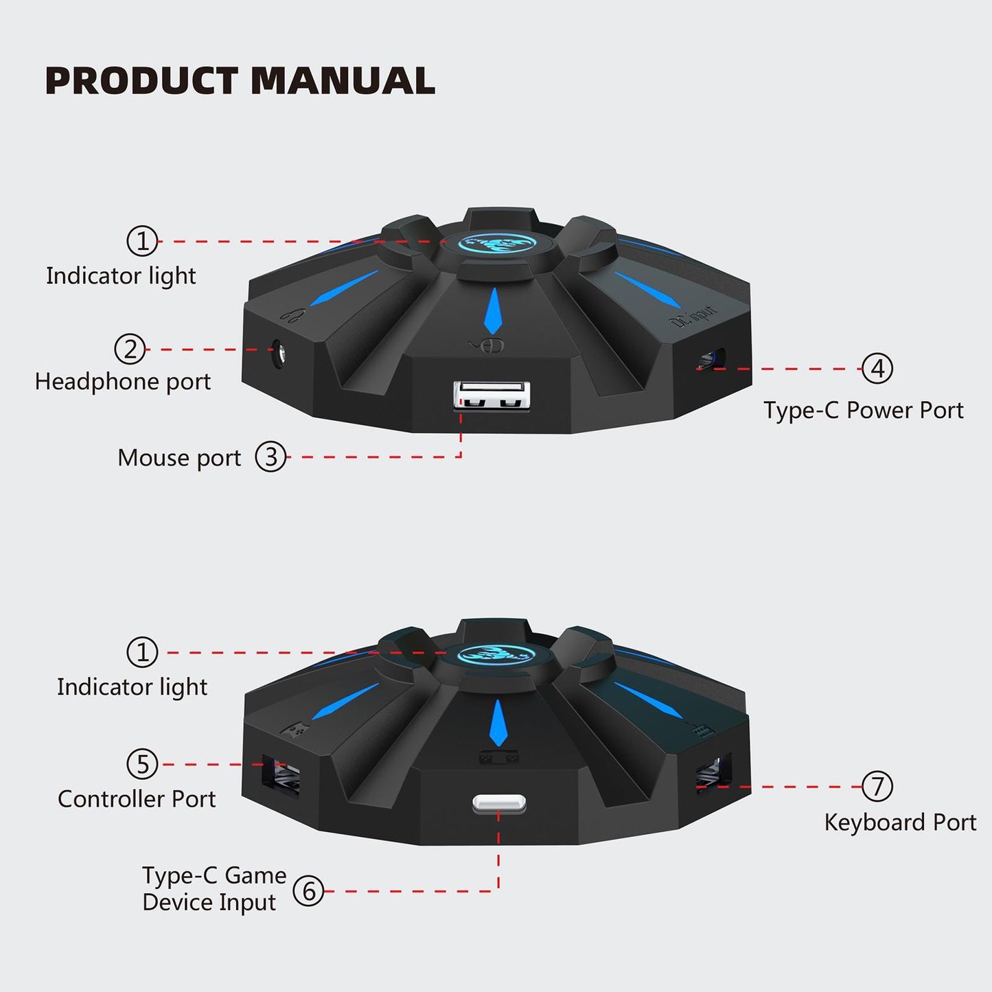 USB Gaming Keyboard Mouse Console Adapter Support Headset w/ LED Indicator
