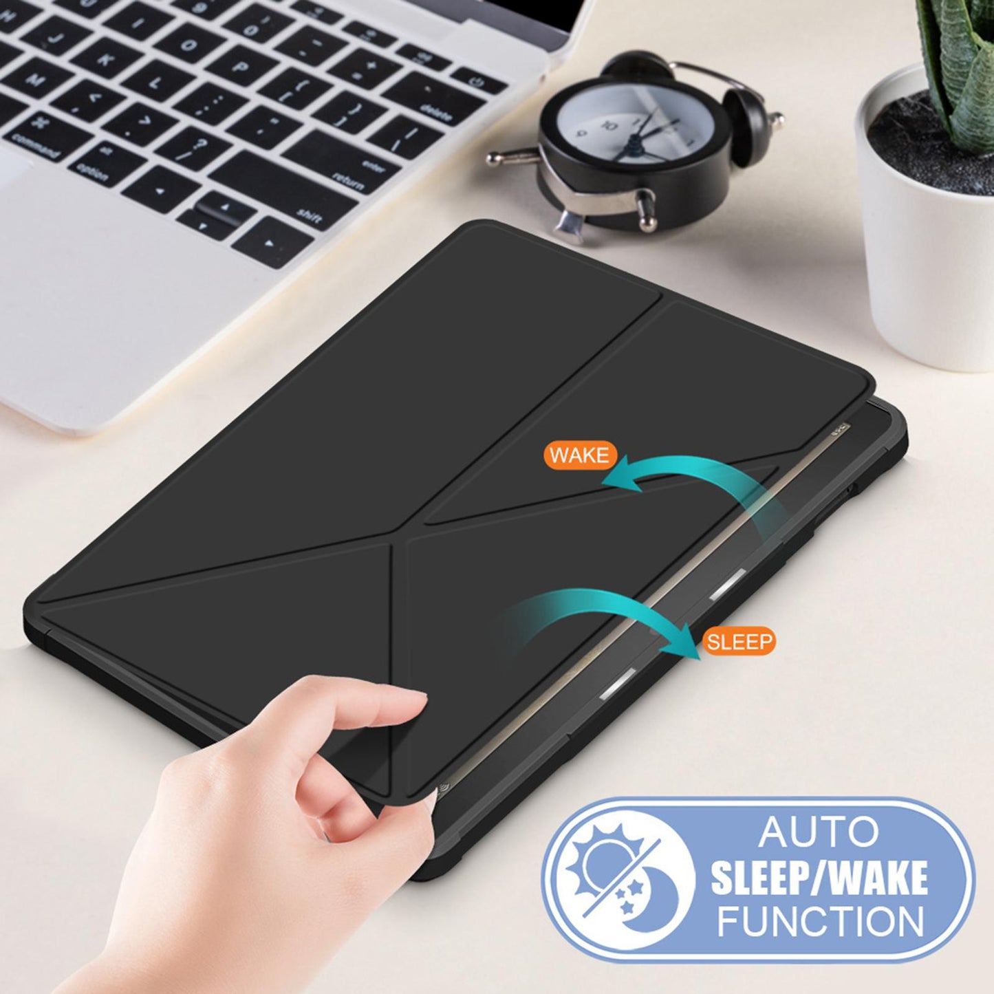 Ultra Slim Folding Protector Case Cover For Fire HD10 2021 Auto Wake black