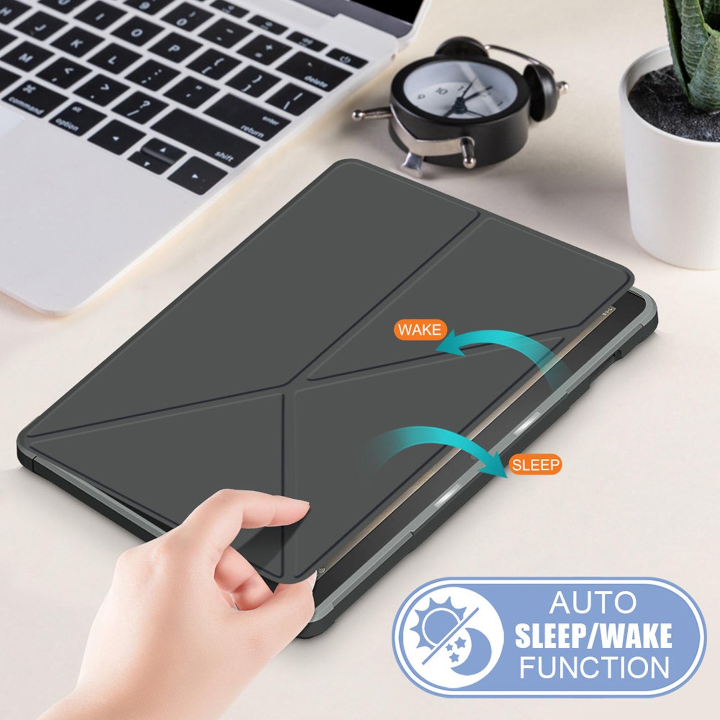 Ultra Slim Folding Protector Case Cover For Fire HD10 2021 Auto Wake gray