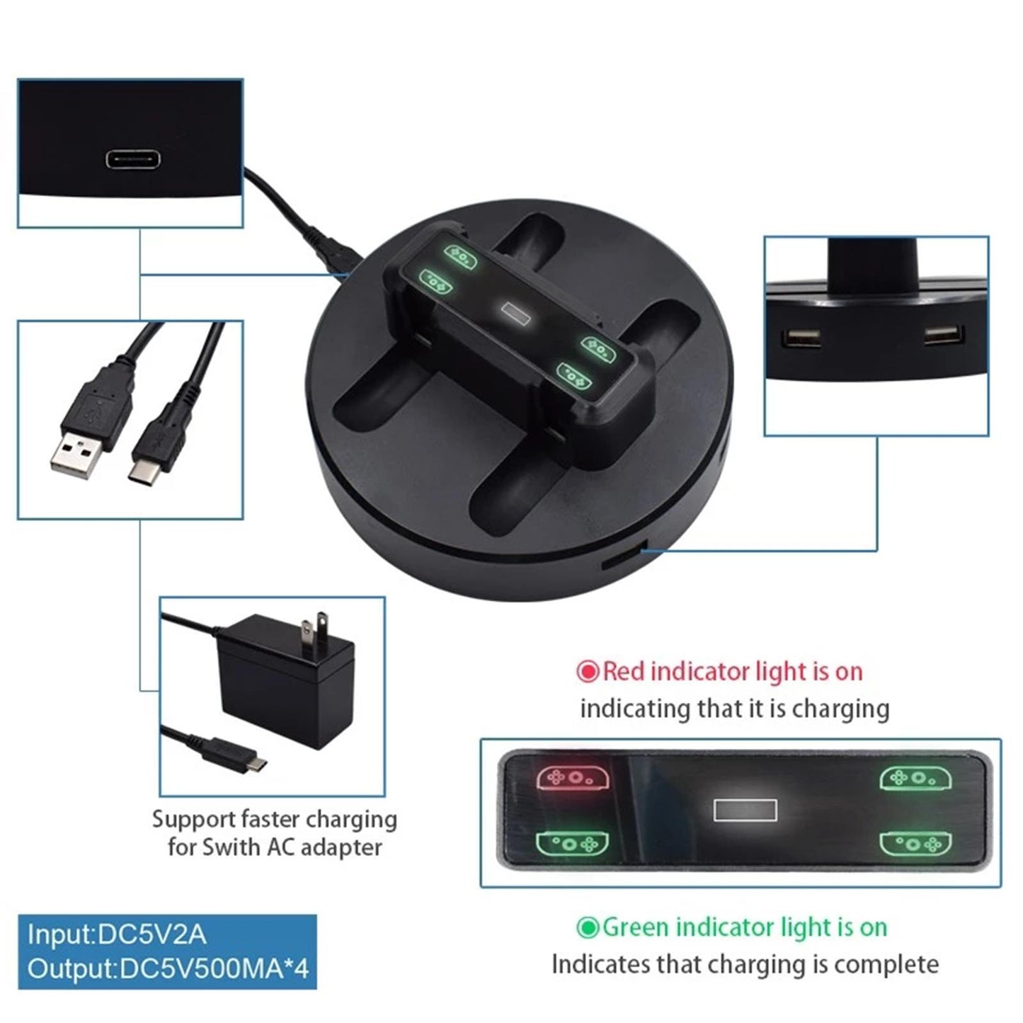 Charging Dock Charger Stand For Nintendo Switch Joy-Con Controller GNS620