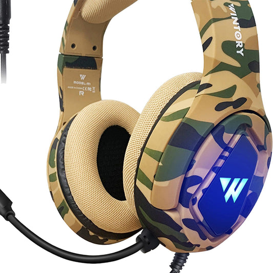 RGB Gaming Headset w/Mic RGB LED Headphones Stereo Bass Desert Camo