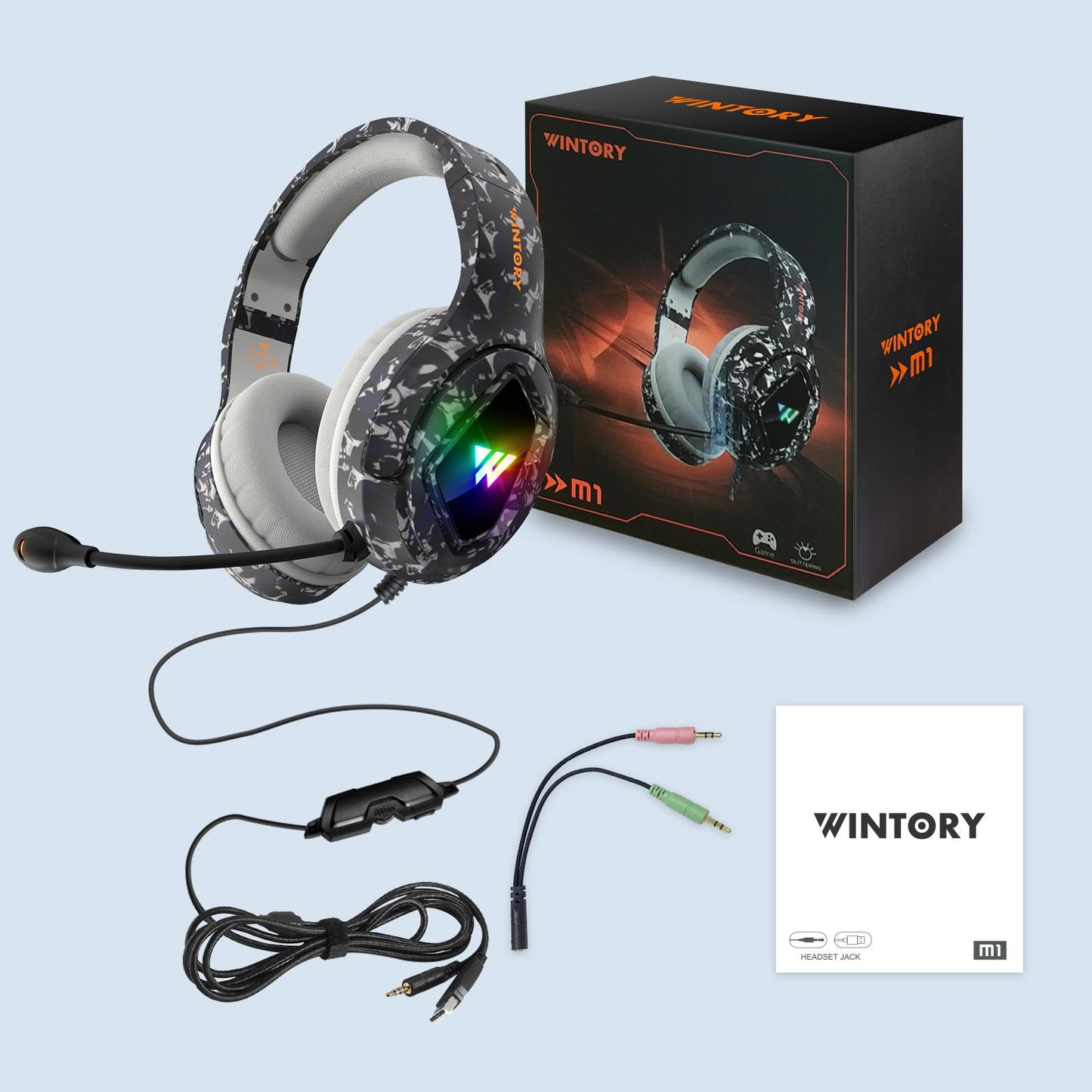 RGB Gaming Headset w/Mic RGB LED Headphones Stereo Bass Black camouflage