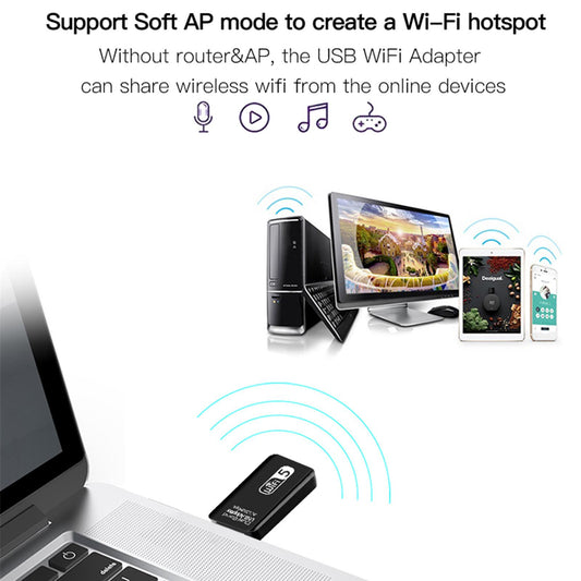 Portable USB WiFi Dongle Dual Band Dongle 1200 Mbps Home Network Card