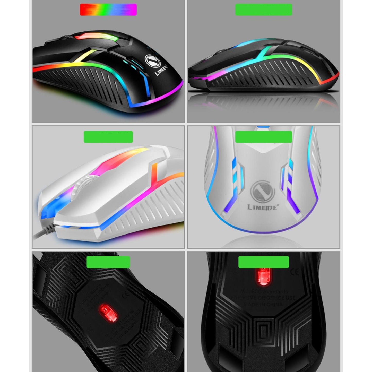 E-Sports USB Luminous Wired Gaming Mouse 2400 DPI PC Gamer Mice Black