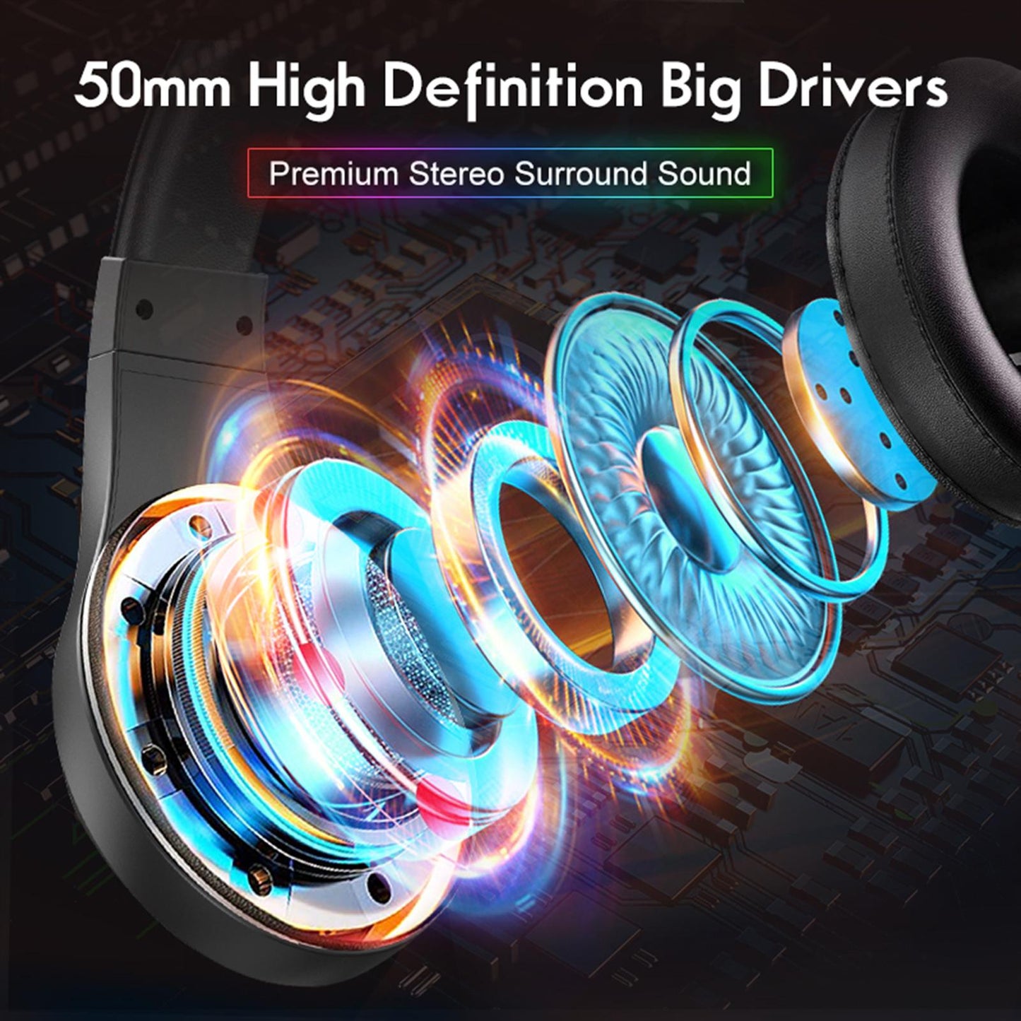 RGB Over Ear Gaming Headset with MIC Earphone Surround Sound Professional