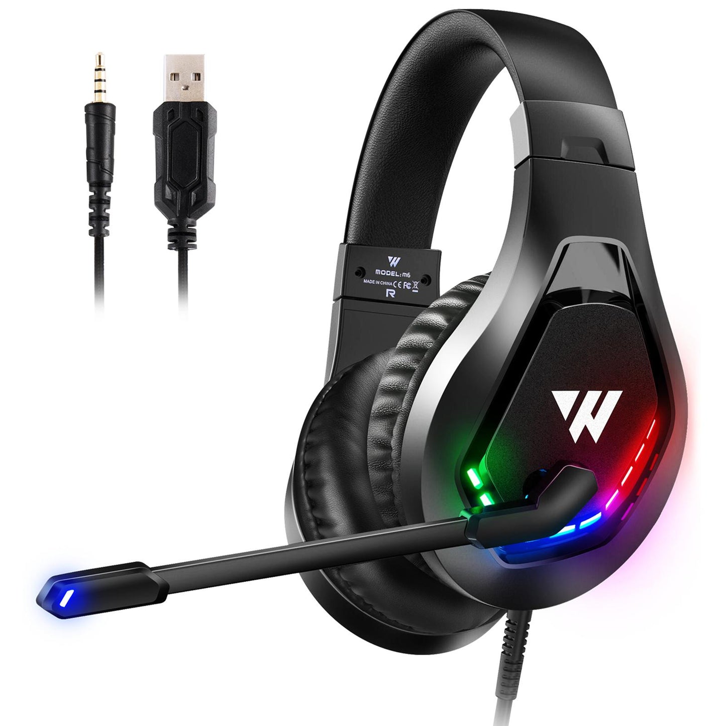 RGB Over Ear Gaming Headset with MIC Earphone Surround Sound Professional
