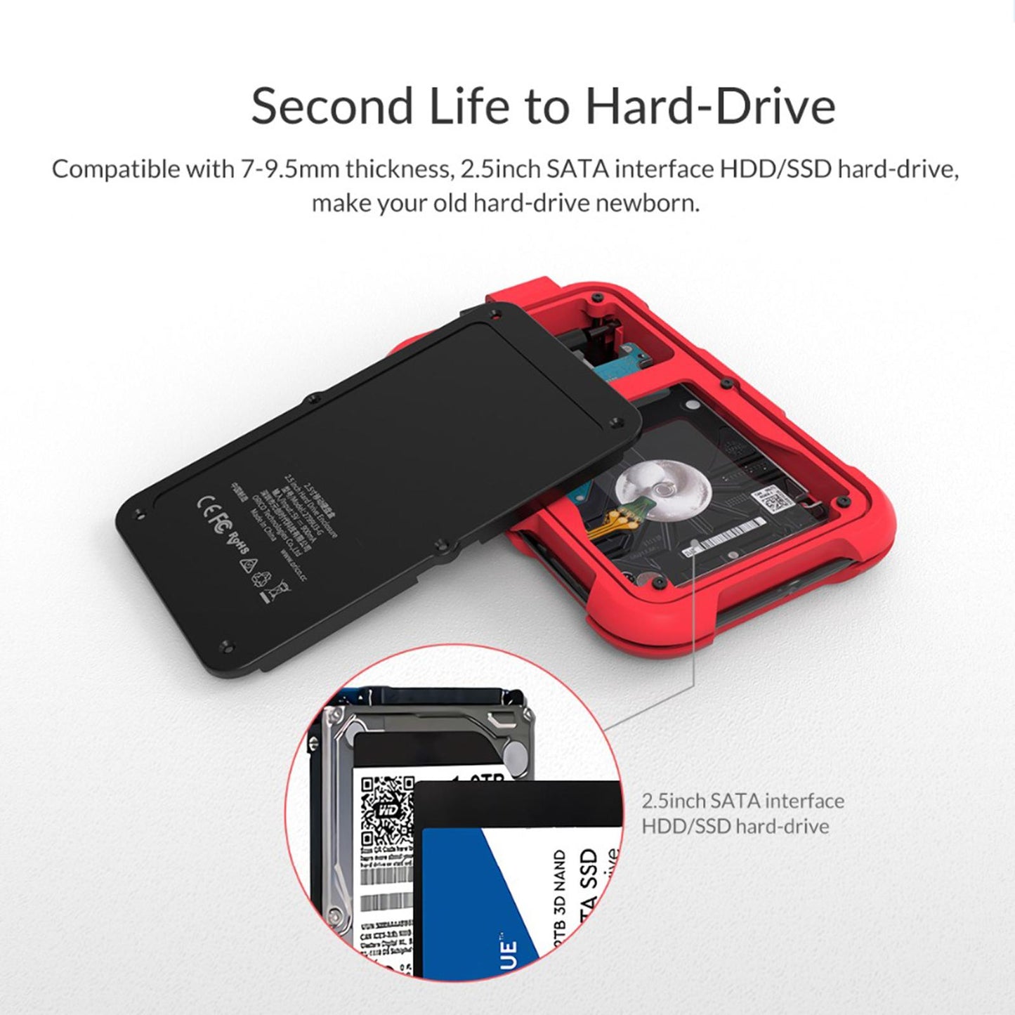 2.5 USB Hard Drive HDD Enclosure Adapter Case Data Storage Red B"