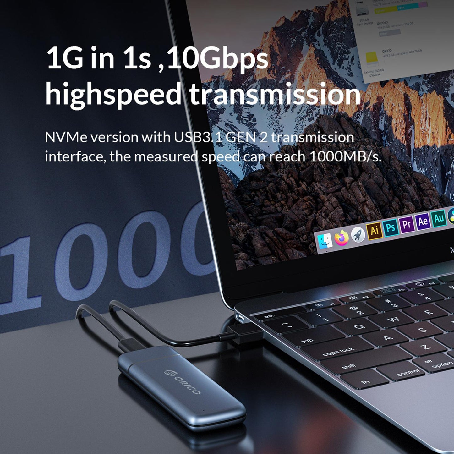 M2 SSD Case USB 3.1 -Portable M.2 PCIe Adapter for M2 M-Key 2230/2242/2280