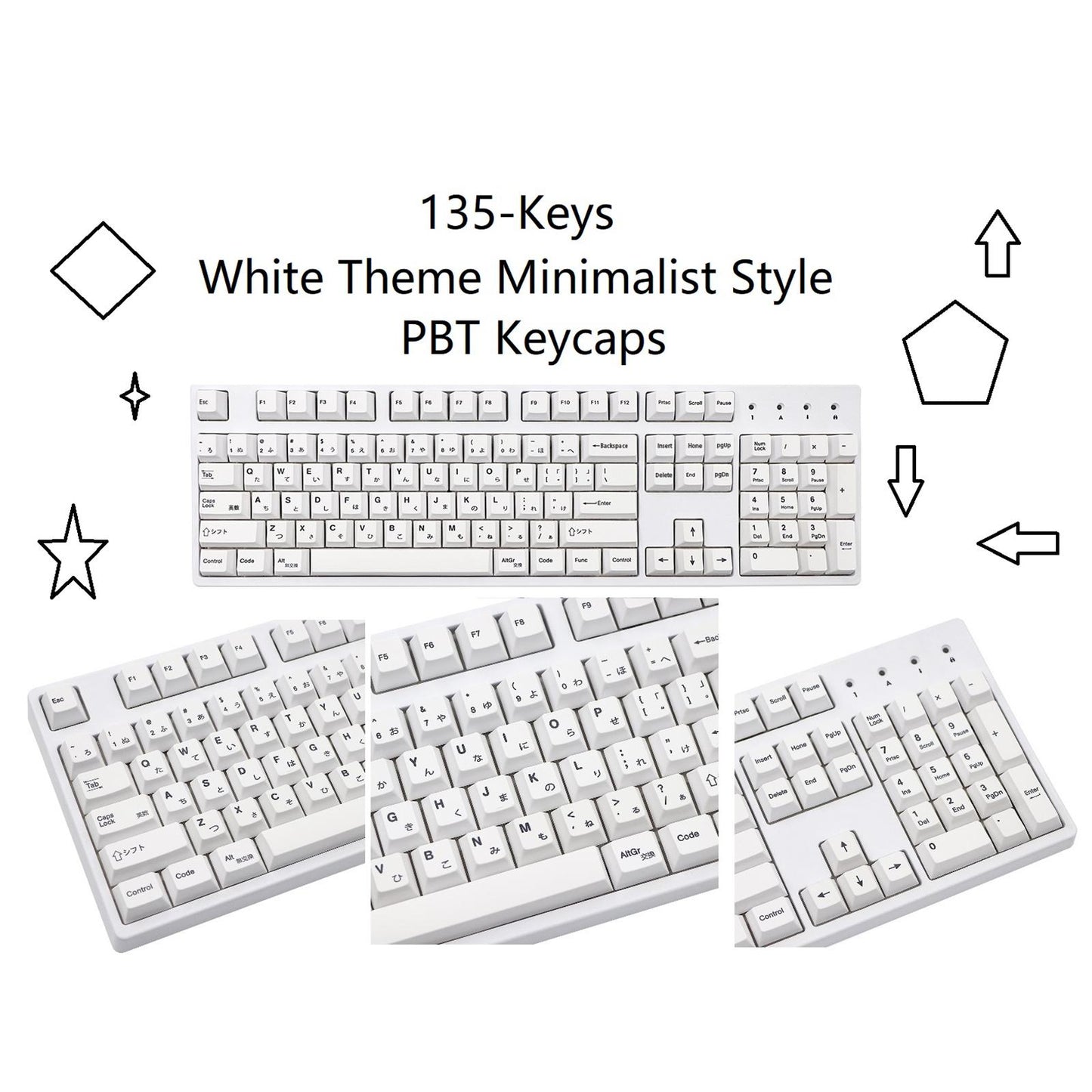 135-Key Minimalist Theme Keycaps DIY Parts for Cherry 61 64 68 72 87 98 keys