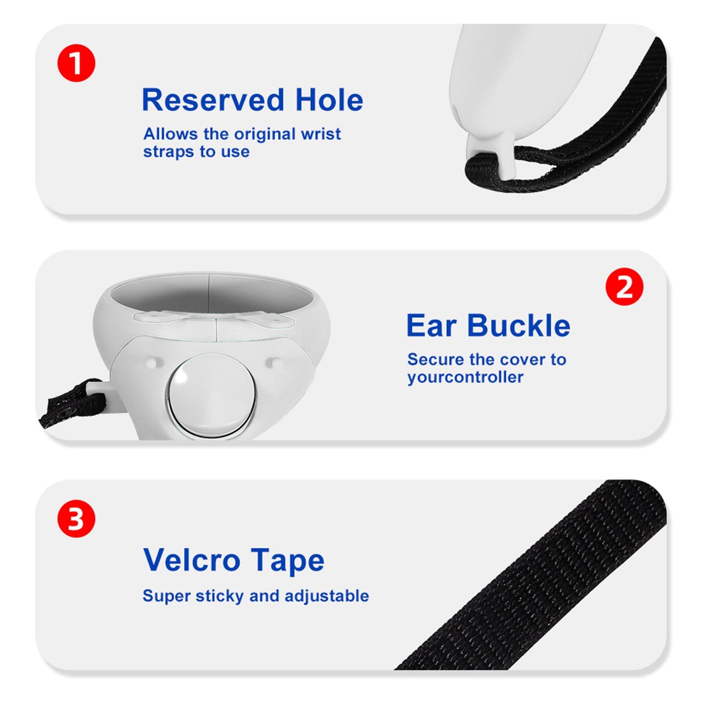 Silicone Handle Protective Cover Sleeve for Quest 2 VR Adjustable White
