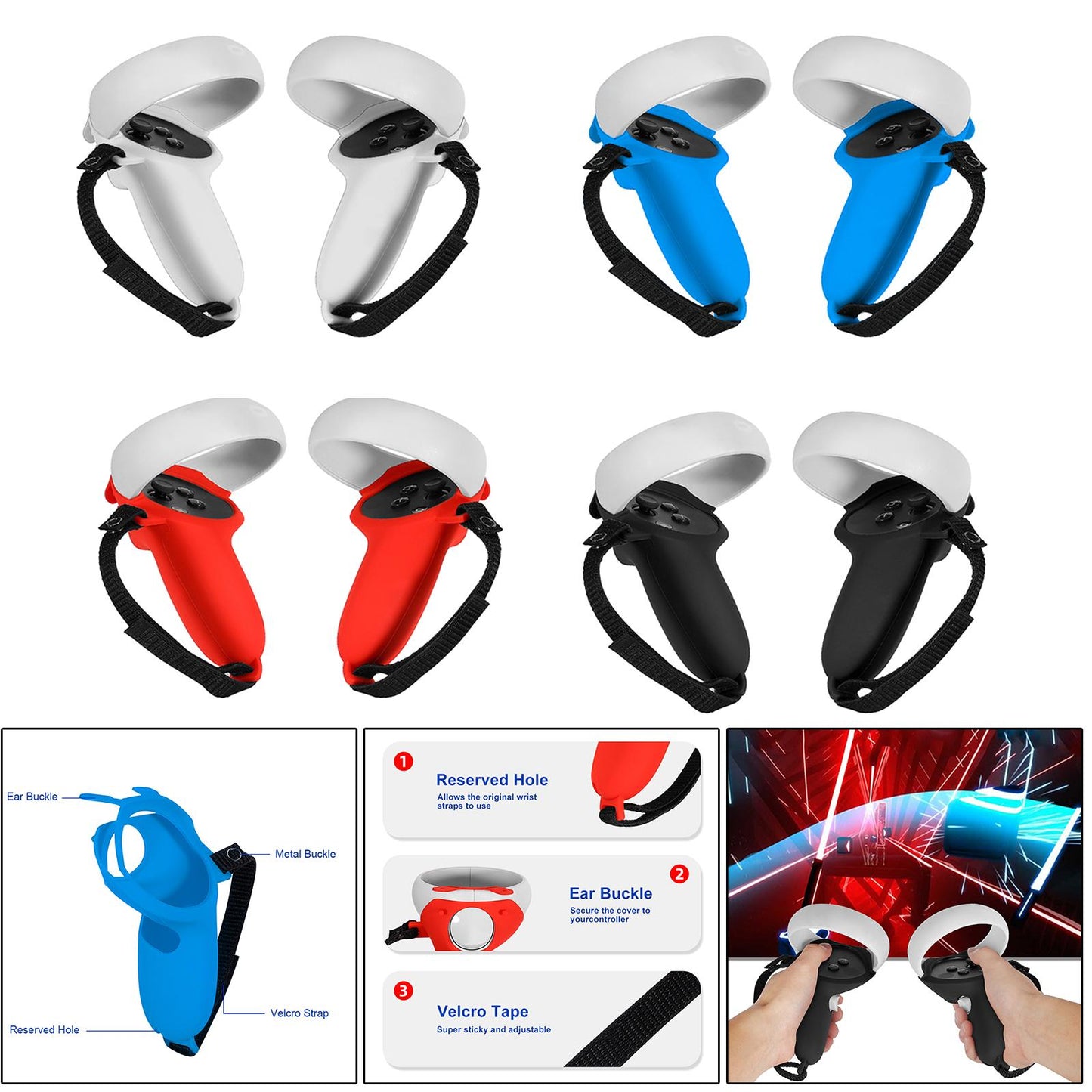 Silicone Handle Protective Cover Sleeve for Quest 2 VR Adjustable White