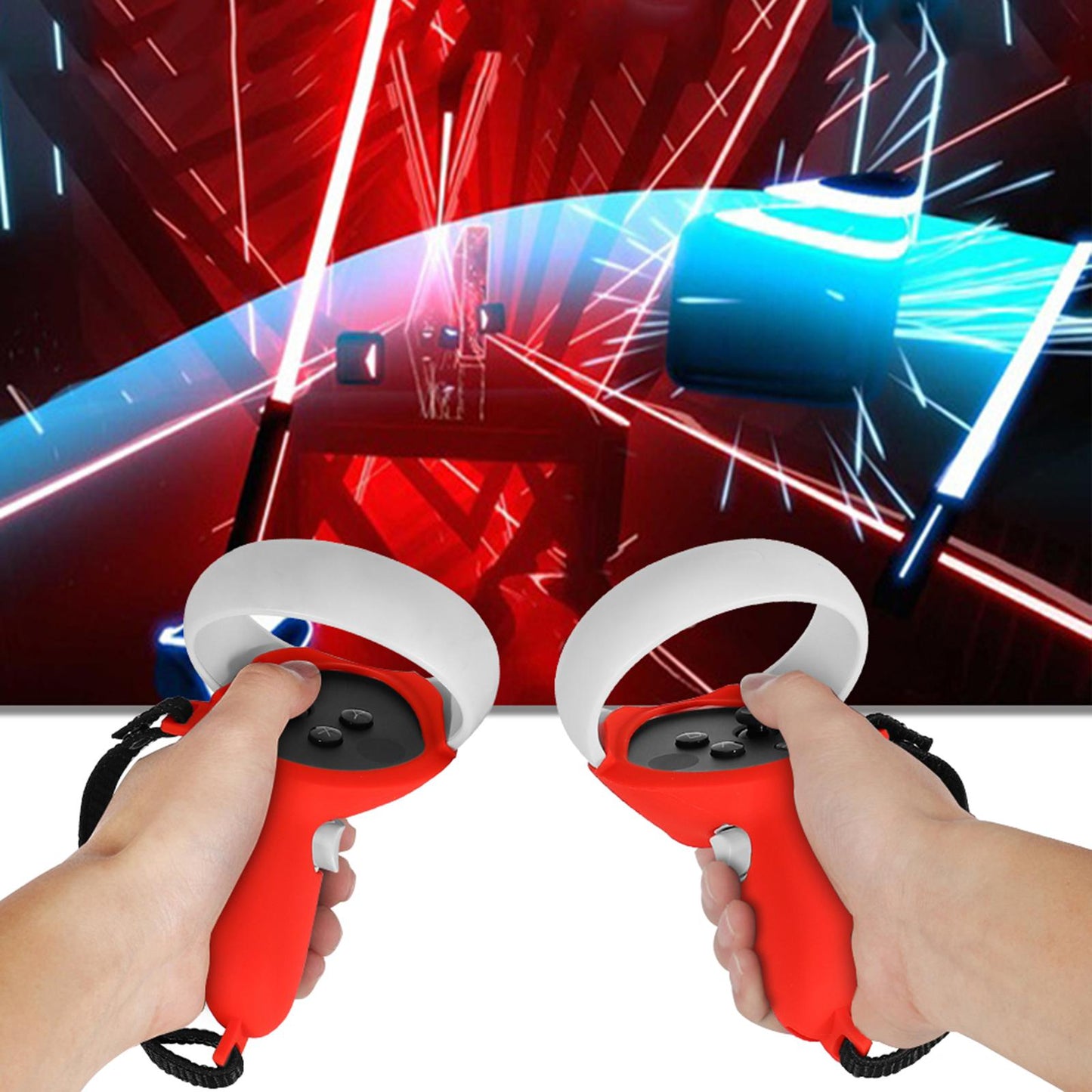 Silicone Handle Protective Cover Sleeve for Quest 2 VR Adjustable Red