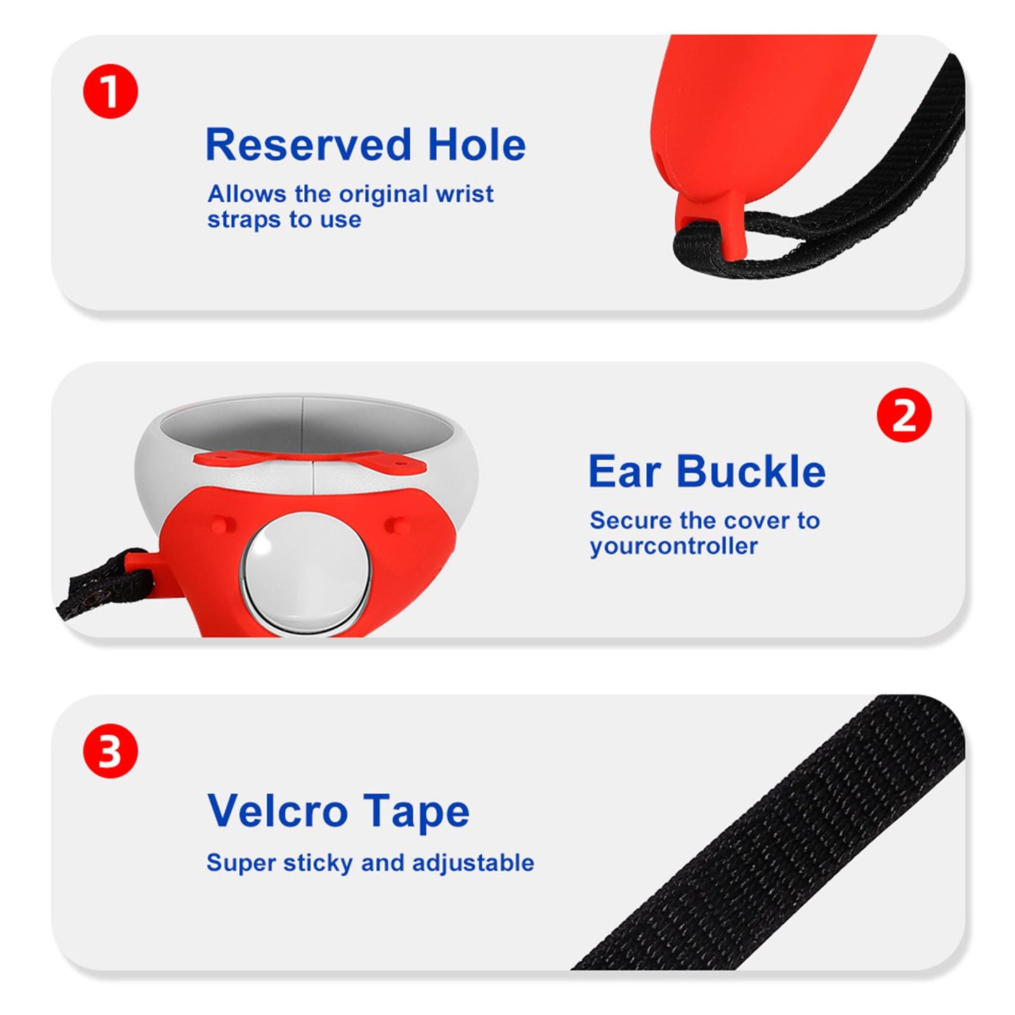 Silicone Handle Protective Cover Sleeve for Quest 2 VR Adjustable Red