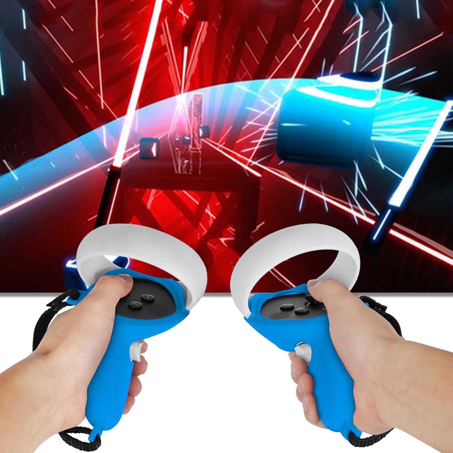 Silicone Handle Protective Cover Sleeve for Quest 2 VR Adjustable Blue