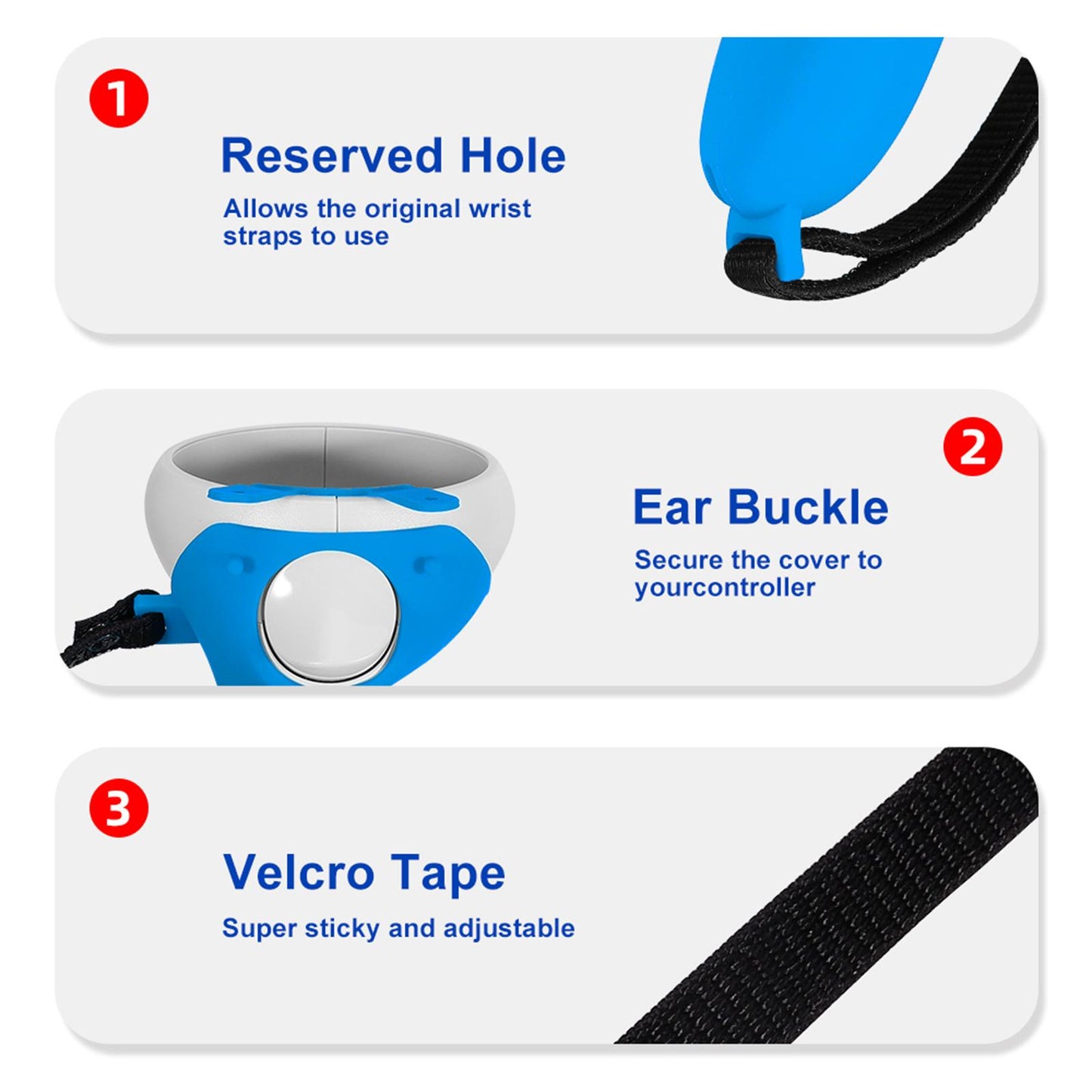 Silicone Handle Protective Cover Sleeve for Quest 2 VR Adjustable Blue