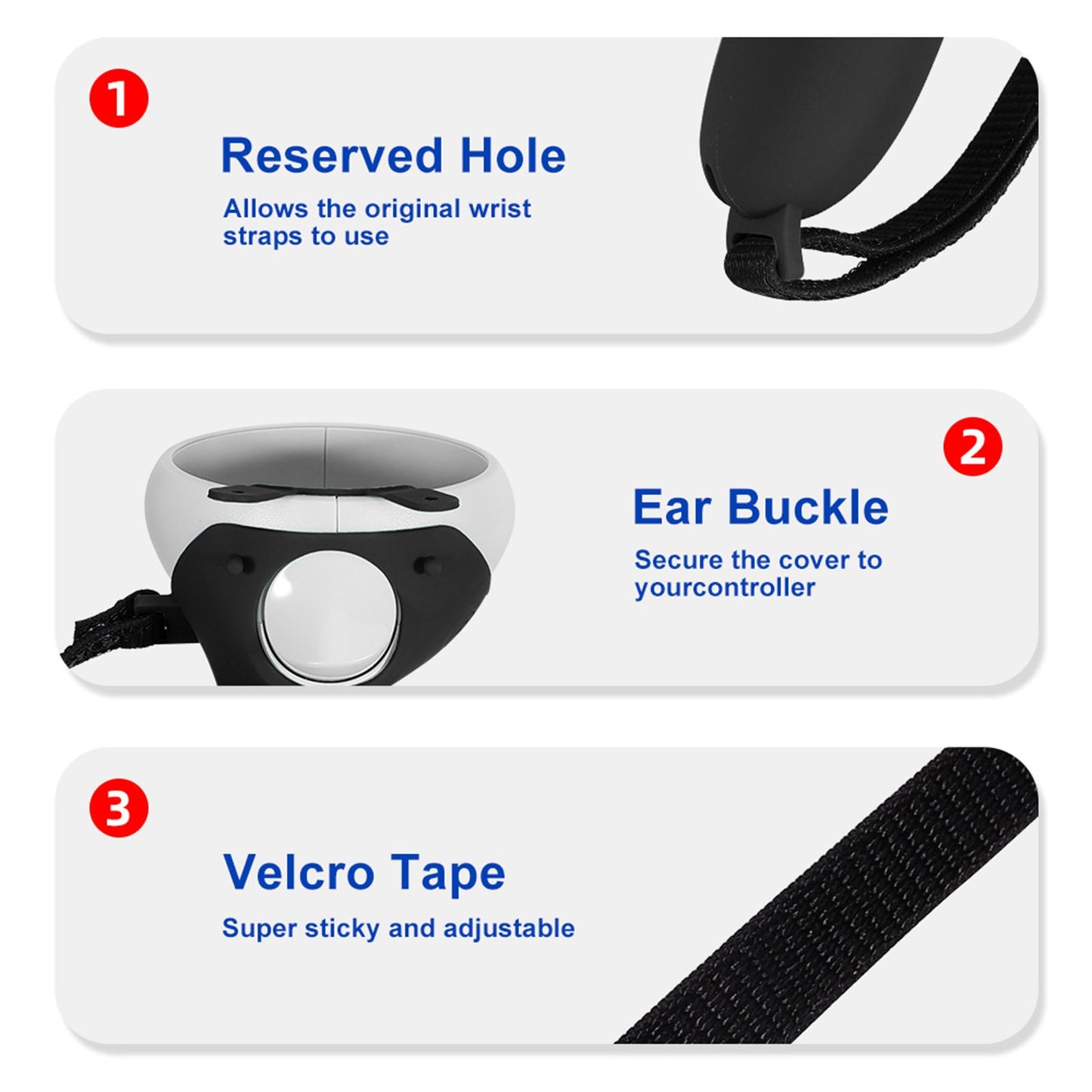 Silicone Handle Protective Cover Sleeve for Quest 2 VR Adjustable Black