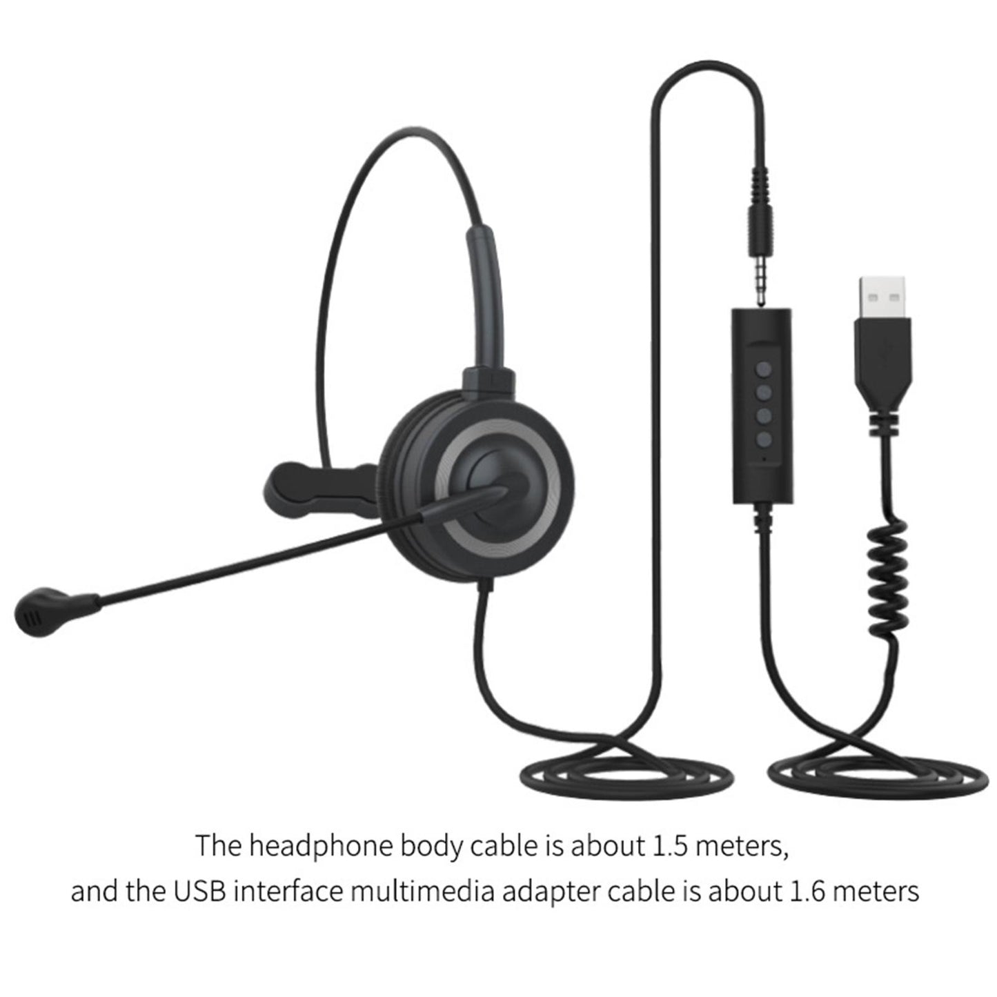 USB Wired Headphone with Mic for School Office Call Center Business Grey