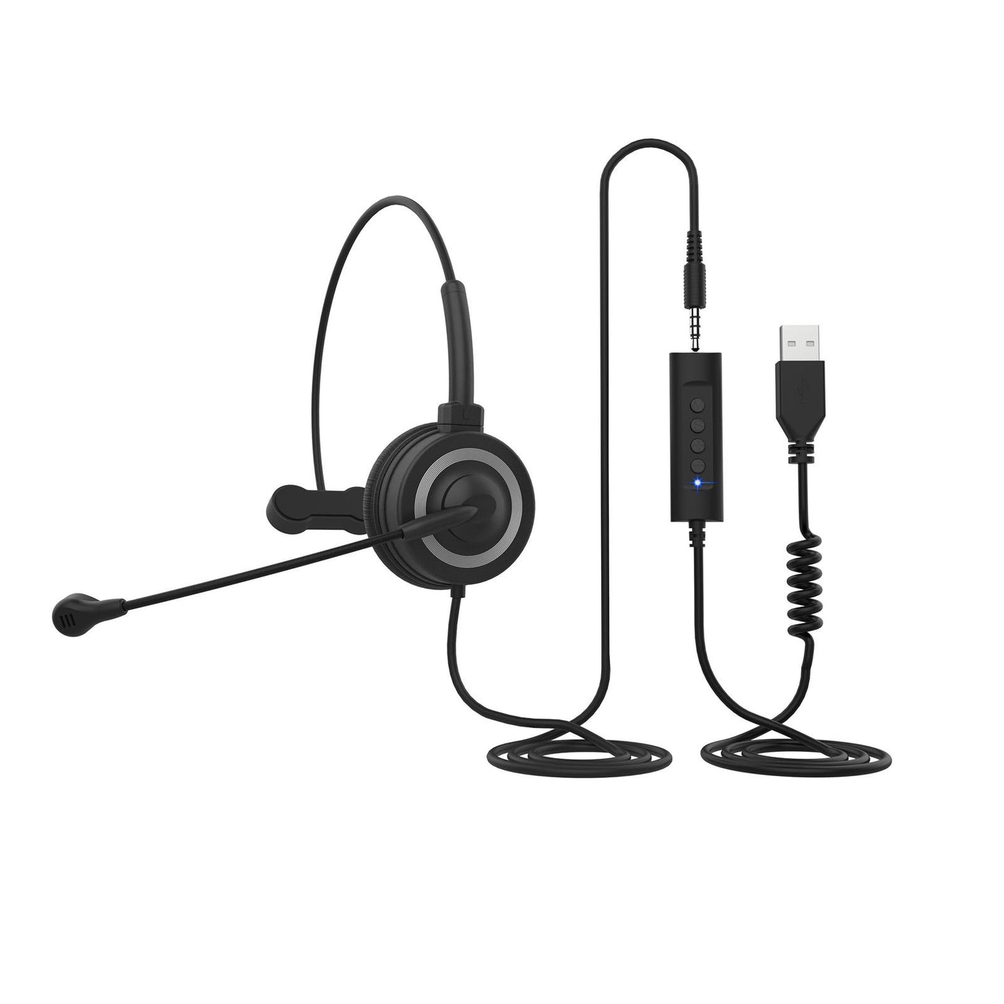 USB Wired Headphone with Mic for School Office Call Center Business Grey