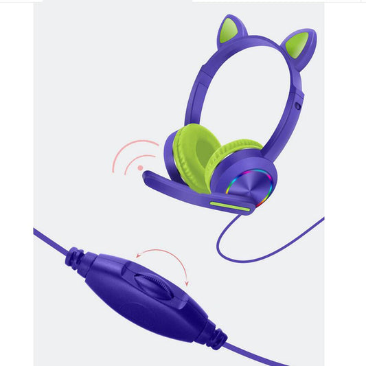 Cat Ear Headphones with Mic 3.5mm Lightweight Headphones Noise Canceling Red