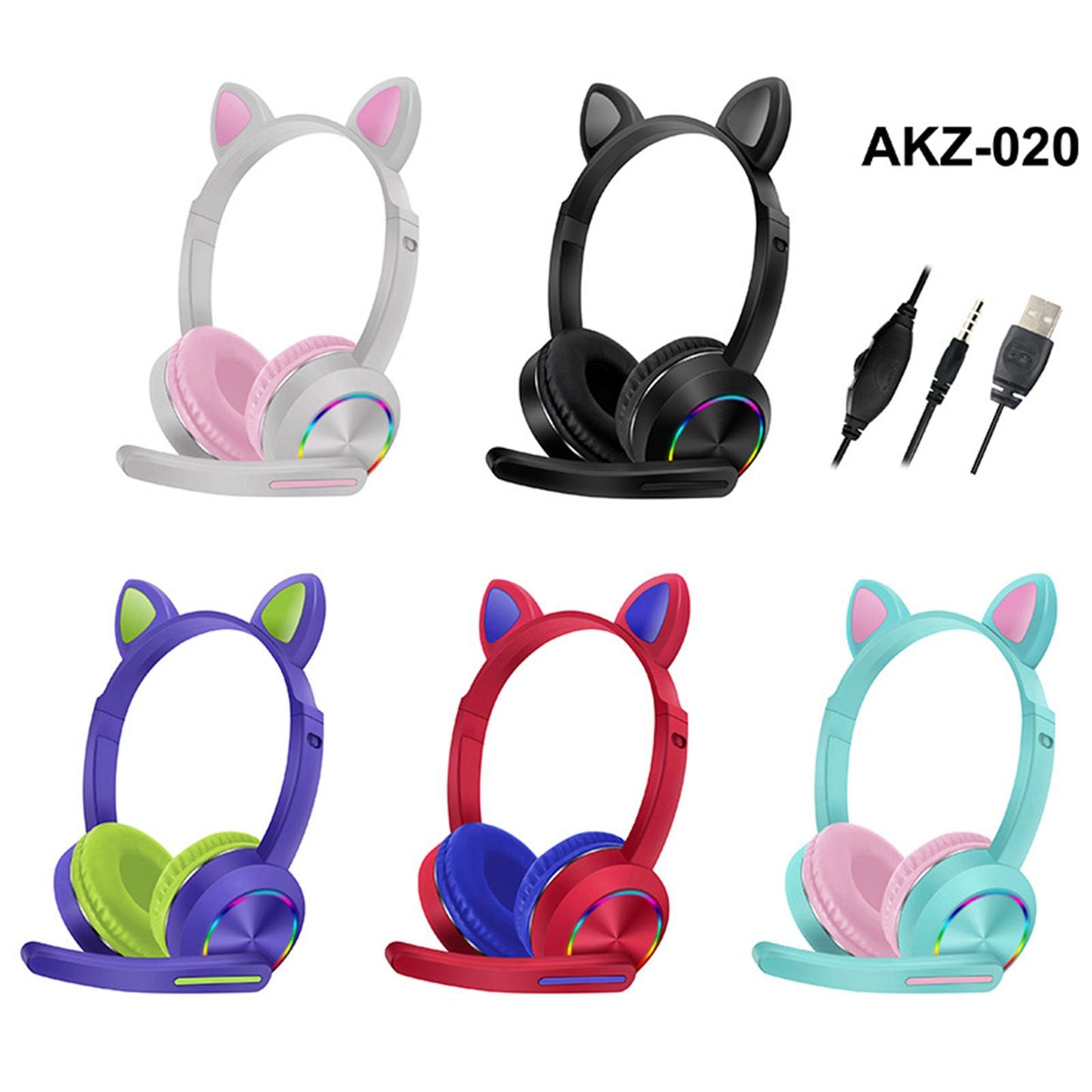 Cat Ear Headphones with Mic 3.5mm Lightweight Headphones Noise Canceling Red