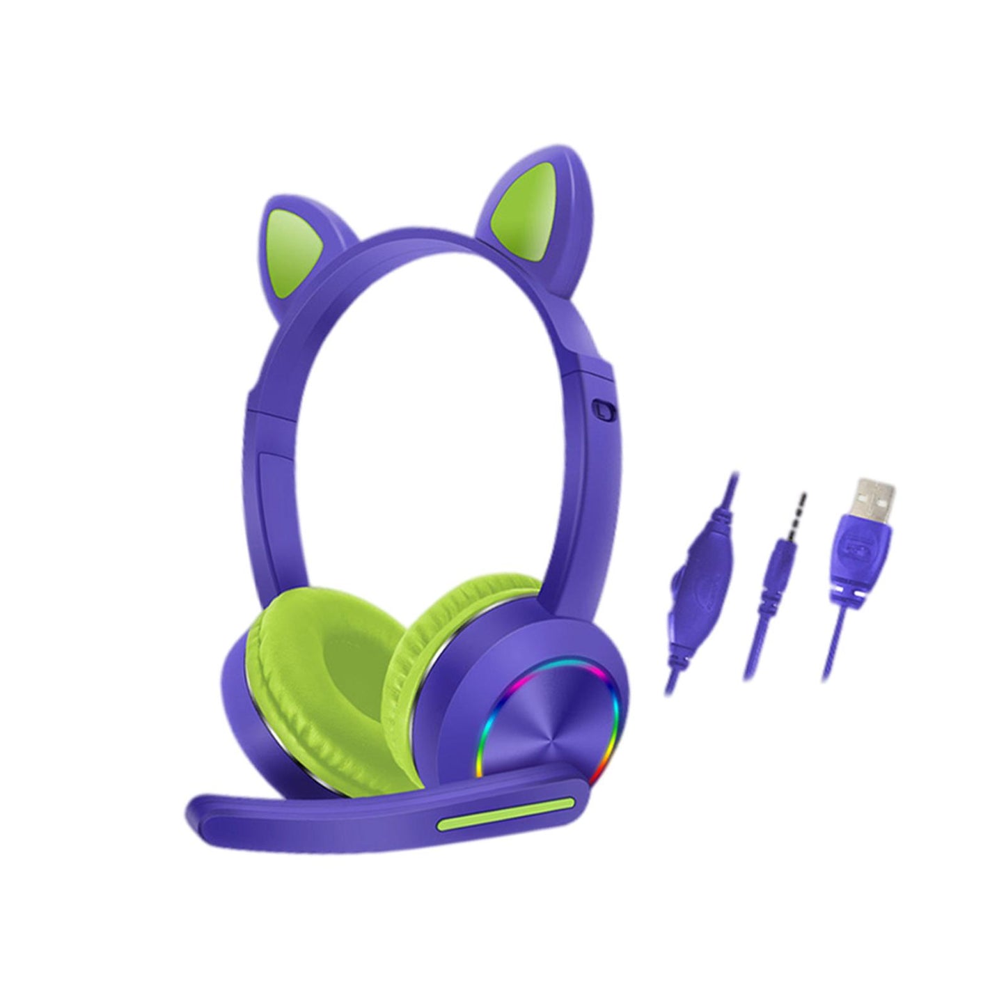 Cat Ear Headphones with Mic 3.5mm Lightweight Headphones Noise Canceling Purple