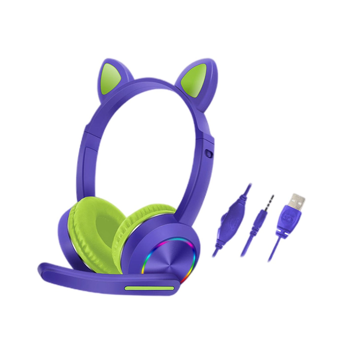 Cat Ear Headphones with Mic 3.5mm Lightweight Headphones Noise Canceling Purple