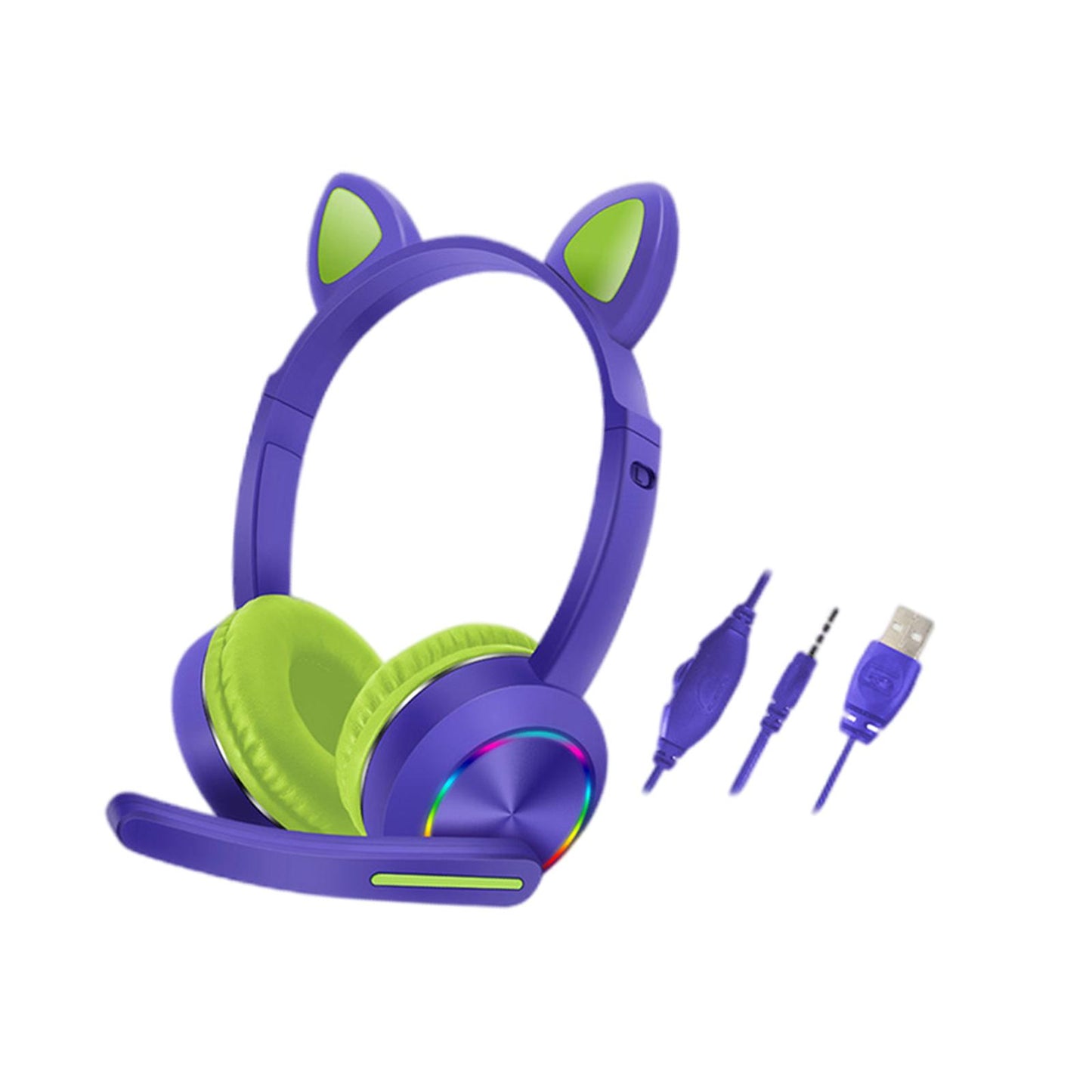 Cat Ear Headphones with Mic 3.5mm Lightweight Headphones Noise Canceling Purple