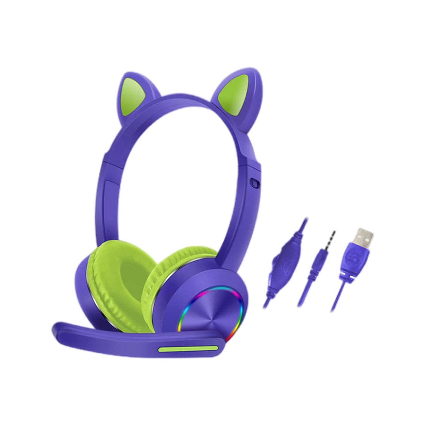 Cat Ear Headphones with Mic 3.5mm Lightweight Headphones Noise Canceling Purple