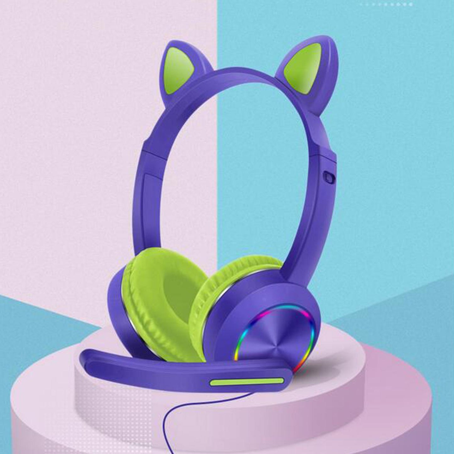 Cat Ear Headphones with Mic 3.5mm Lightweight Headphones Noise Canceling Purple