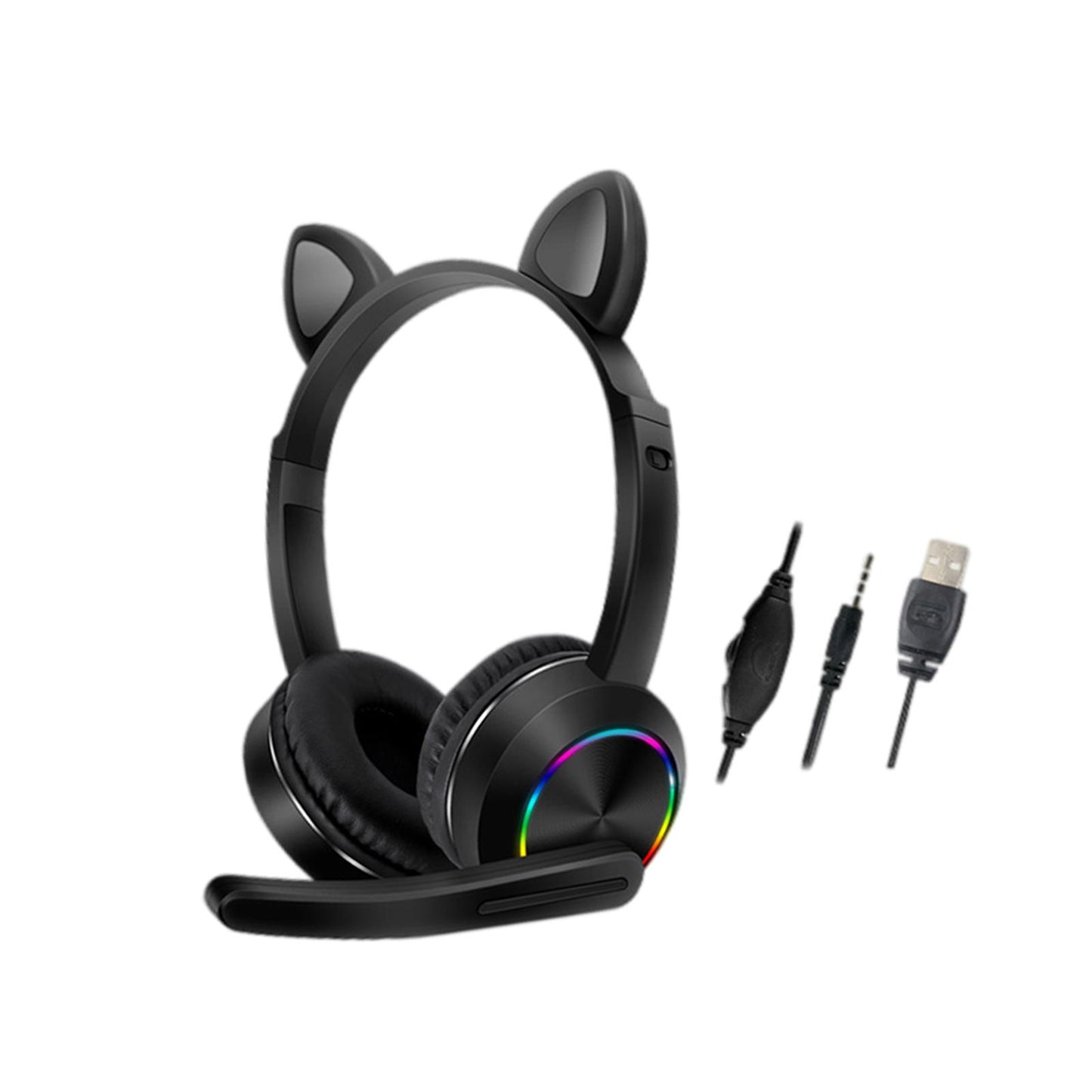 Cat Ear Headphones with Mic 3.5mm Lightweight Headphones Noise Canceling Black
