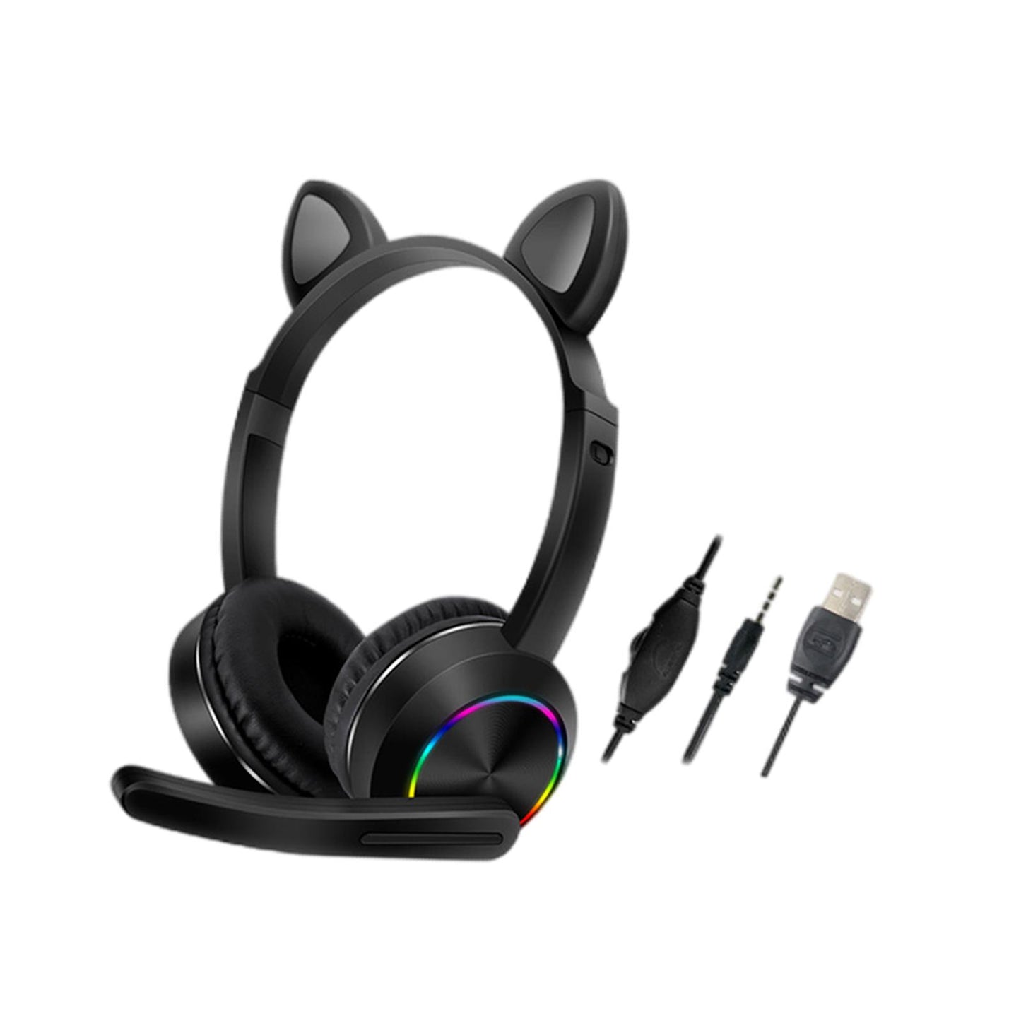 Cat Ear Headphones with Mic 3.5mm Lightweight Headphones Noise Canceling Black