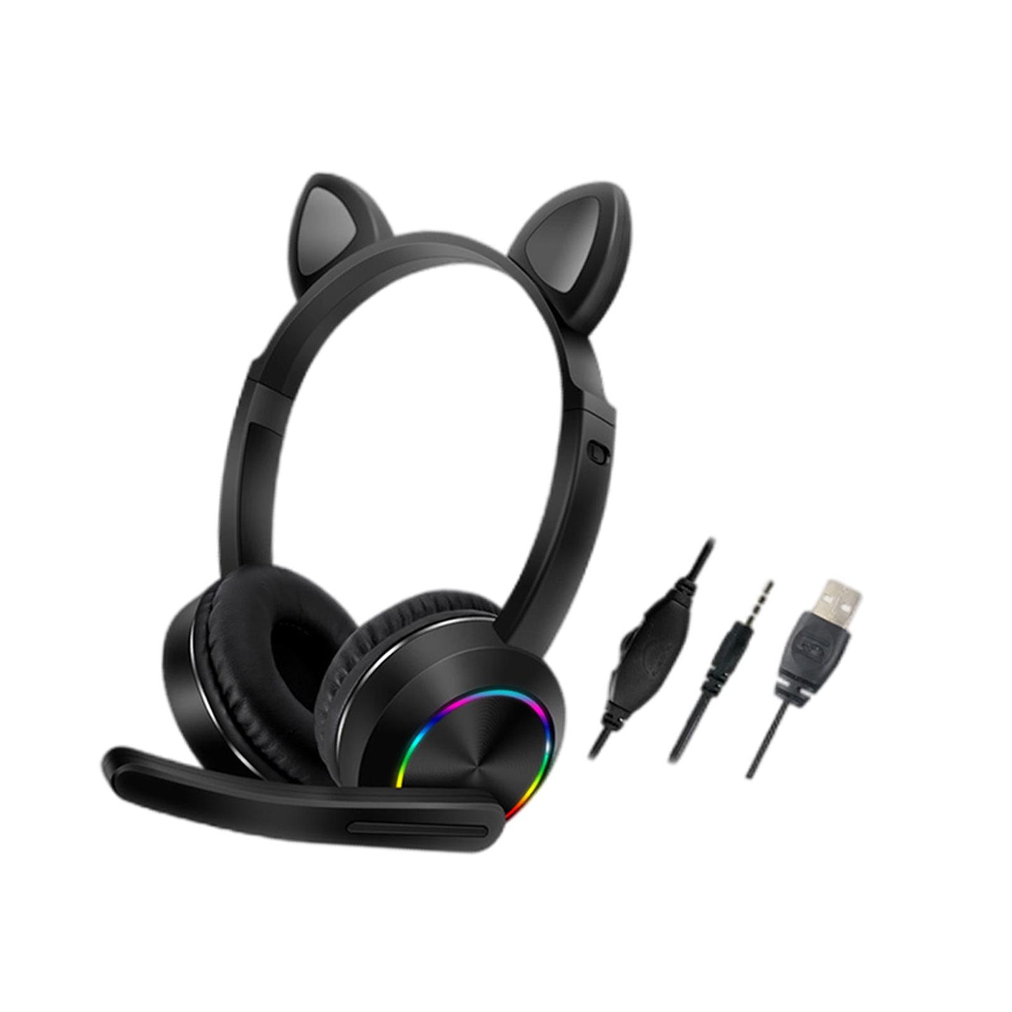 Cat Ear Headphones with Mic 3.5mm Lightweight Headphones Noise Canceling Black