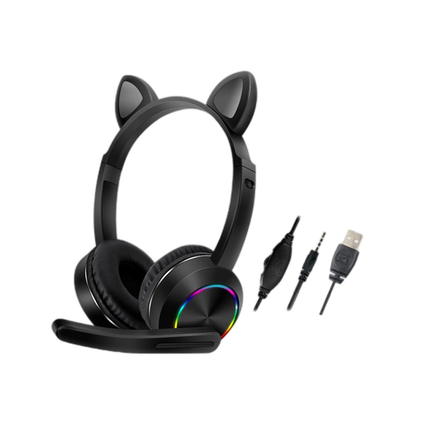 Cat Ear Headphones with Mic 3.5mm Lightweight Headphones Noise Canceling Black