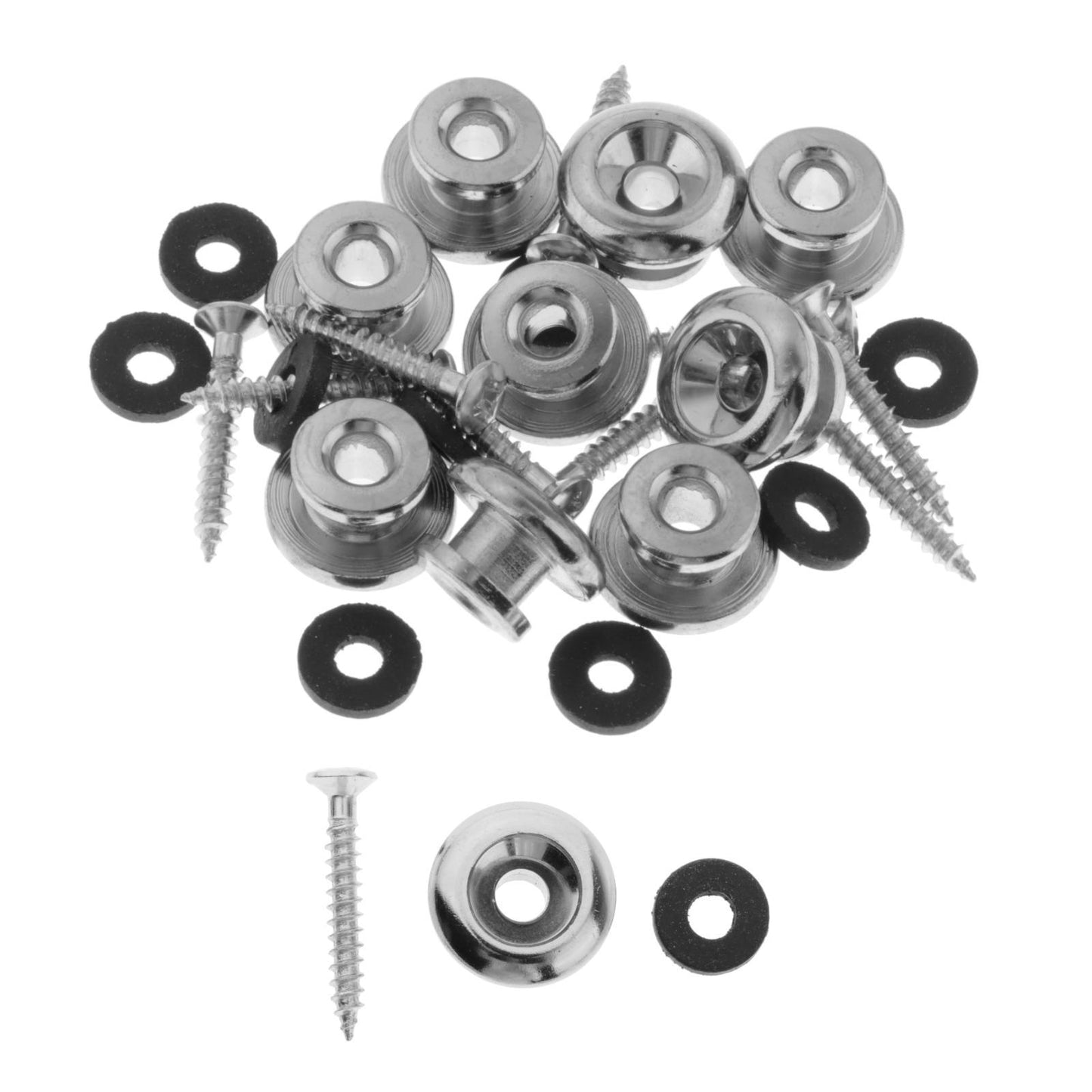 GUITAR STRAP BUTTONS WITH STAINLESS SCREWS AND RUBBER WASHERS Silver