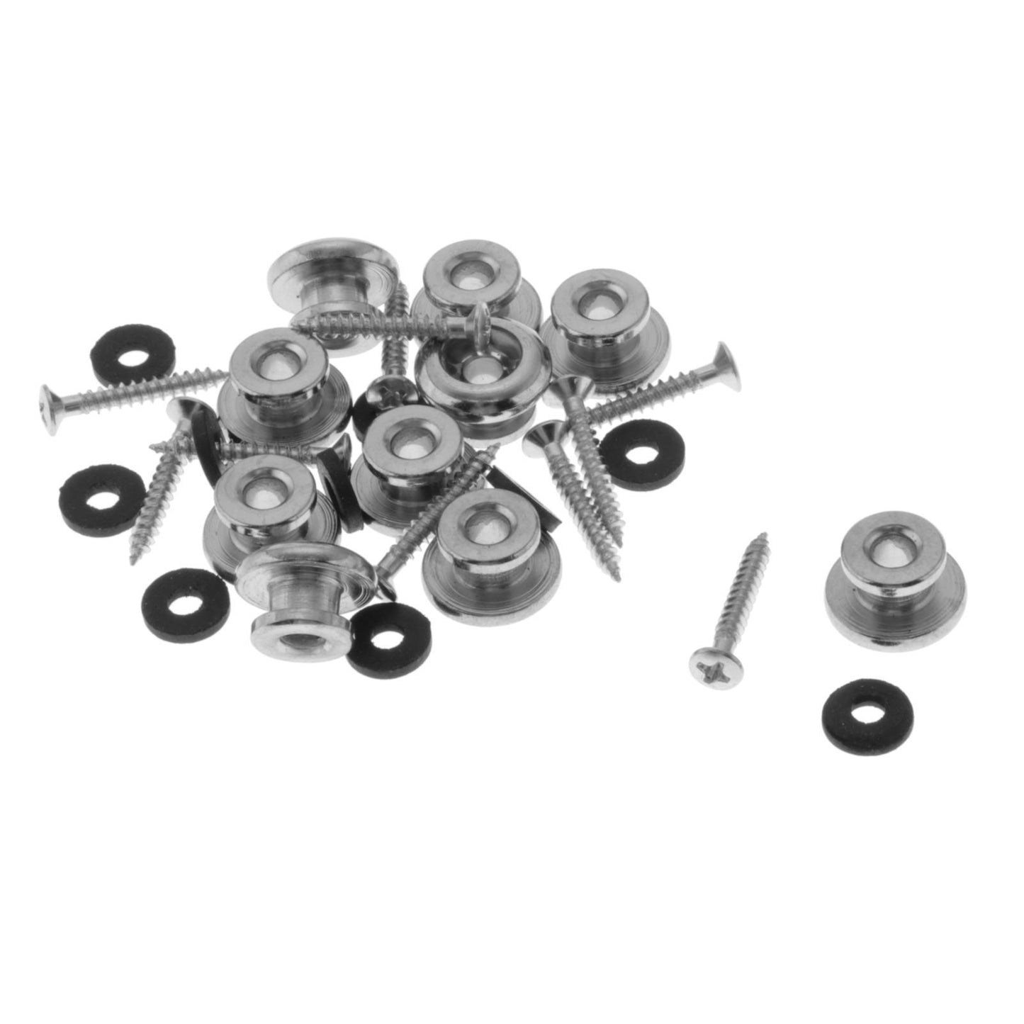 GUITAR STRAP BUTTONS WITH STAINLESS SCREWS AND RUBBER WASHERS Silver