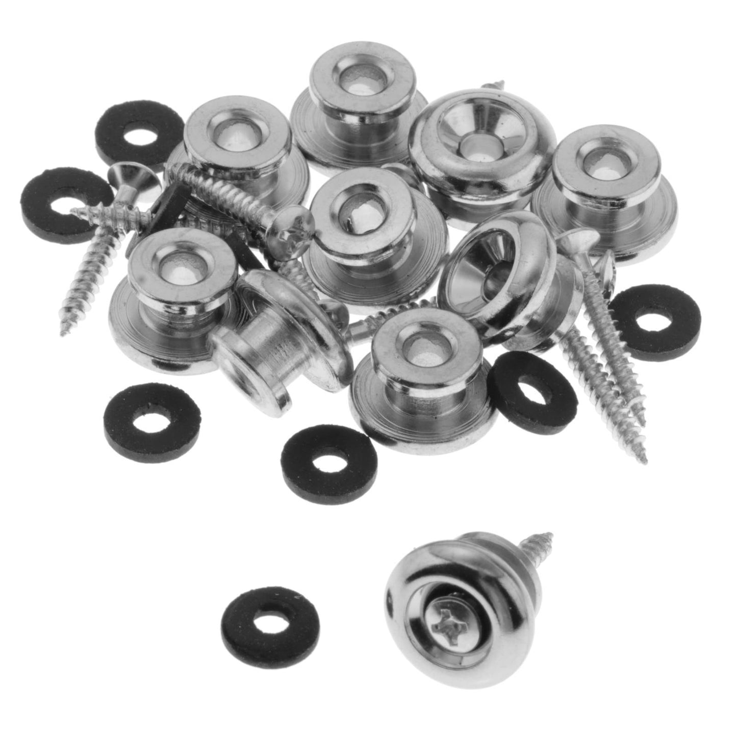 GUITAR STRAP BUTTONS WITH STAINLESS SCREWS AND RUBBER WASHERS Silver
