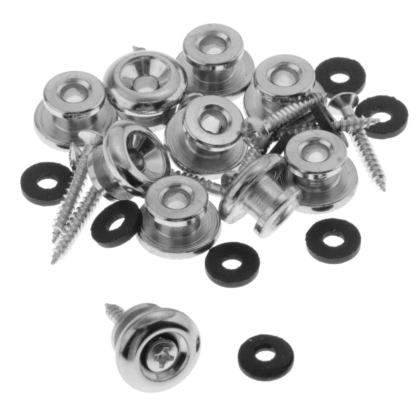 GUITAR STRAP BUTTONS WITH STAINLESS SCREWS AND RUBBER WASHERS Silver