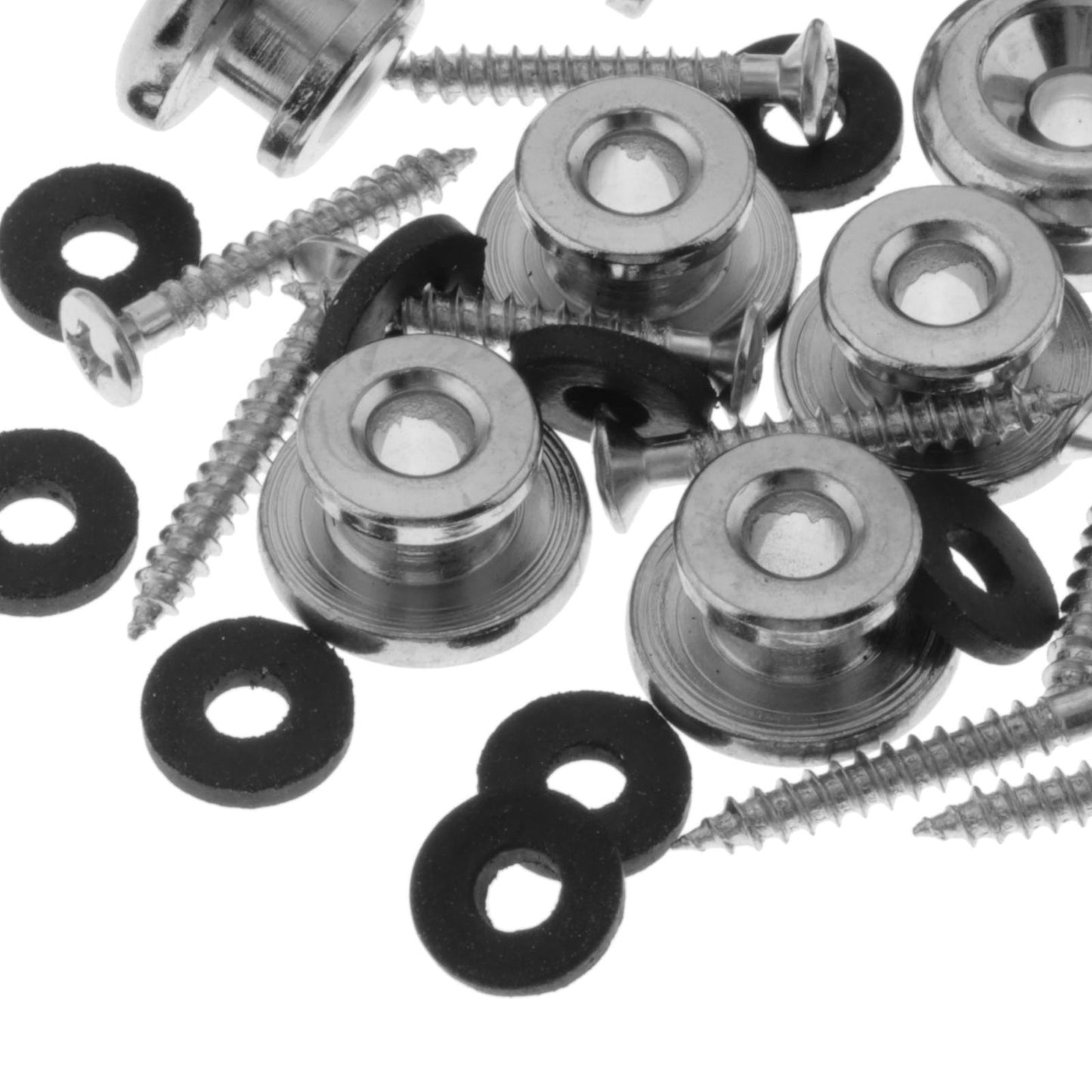 GUITAR STRAP BUTTONS WITH STAINLESS SCREWS AND RUBBER WASHERS Silver