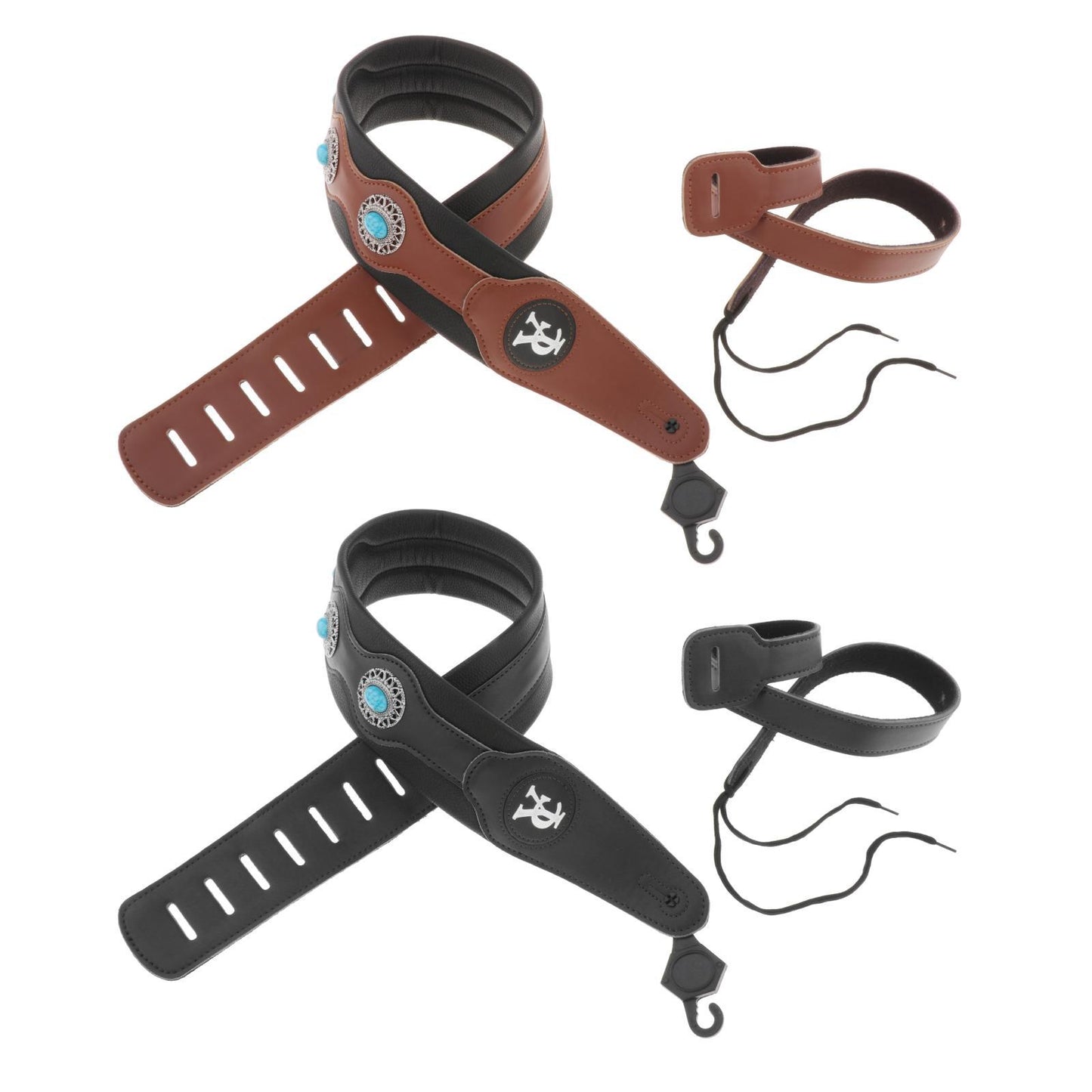 Leathers Double Stitched Leather Guitar Strap 3 inches Wide Adjustable Black