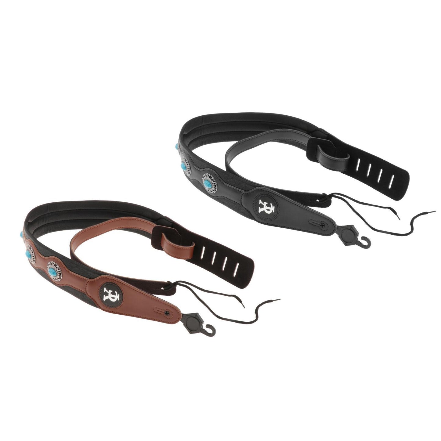 Leathers Double Stitched Leather Guitar Strap 3 inches Wide Adjustable Black