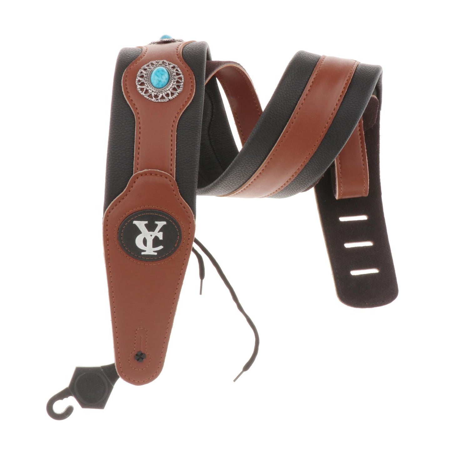 Leathers Double Stitched Leather Guitar Strap 3 inches Wide Adjustable Brown