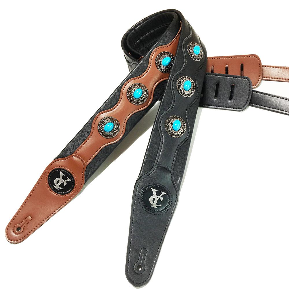 Leathers Double Stitched Leather Guitar Strap 3 inches Wide Adjustable Brown